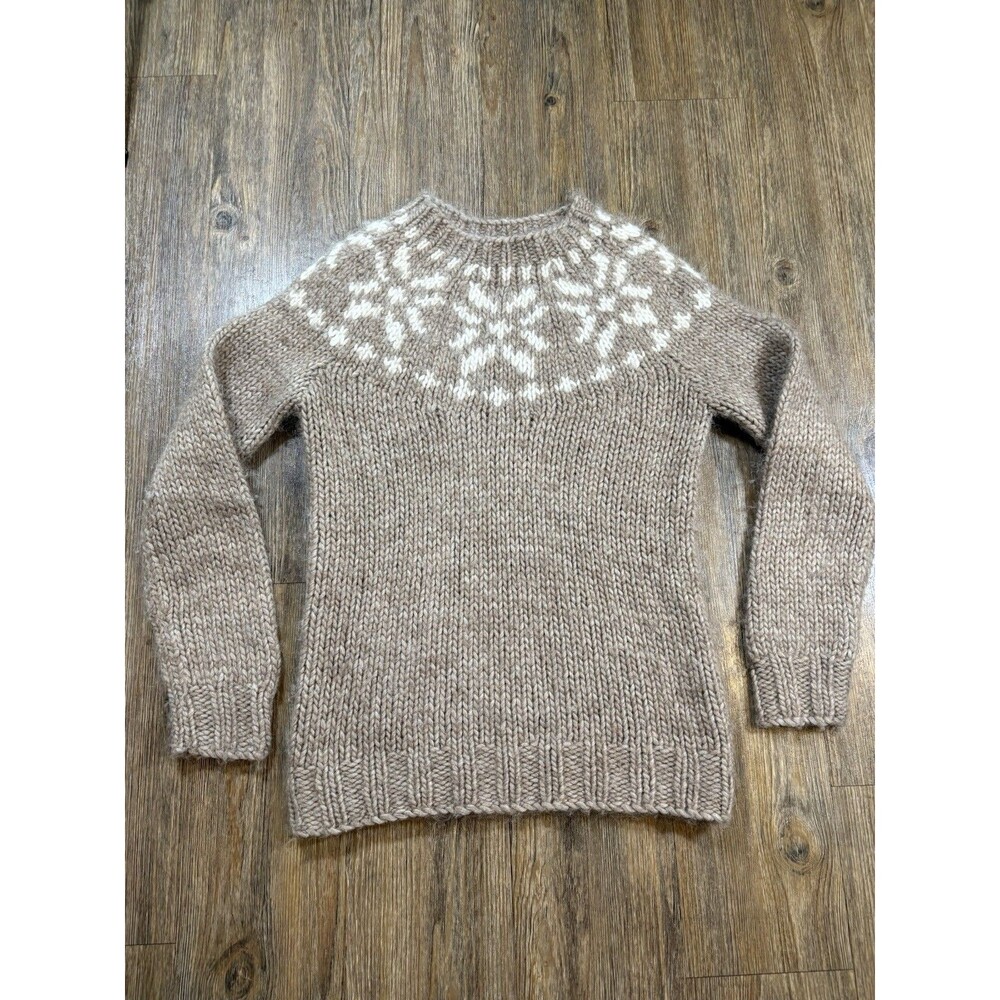 J.CREW Snowflake Fair Isle Handknit Pullover Sweater Crew Neck Long Sleeve S